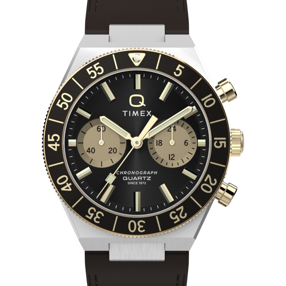 Q Timex Continental Chronograph 40mm Leather Strap Watch