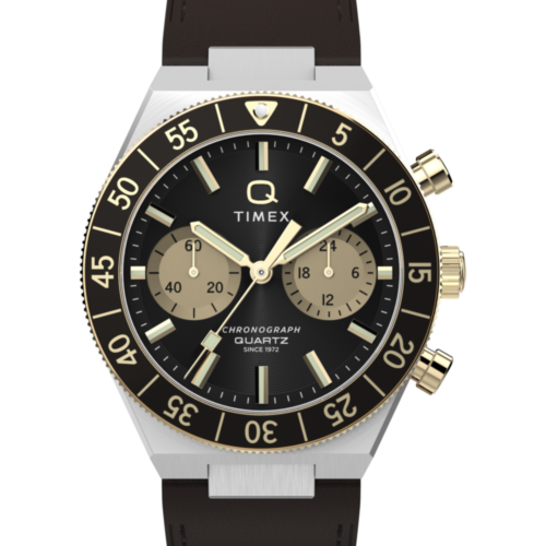 Q Timex Continental Chronograph 40mm Leather Strap Watch