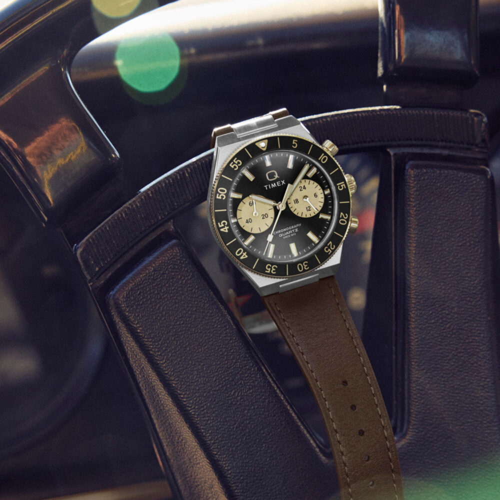 Q Timex Continental Chronograph 40mm Leather Strap Watch