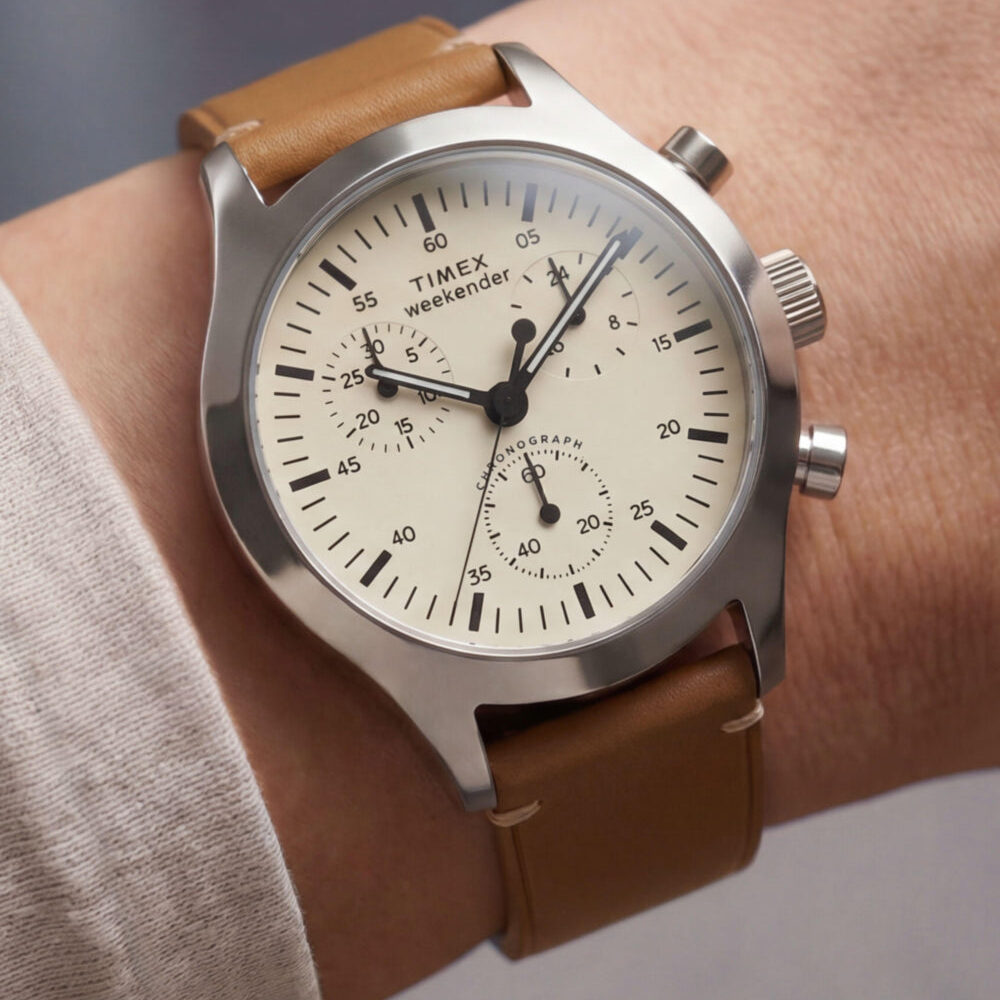 Timex Weekender® New England Chronograph 40mm Leather Strap Watch