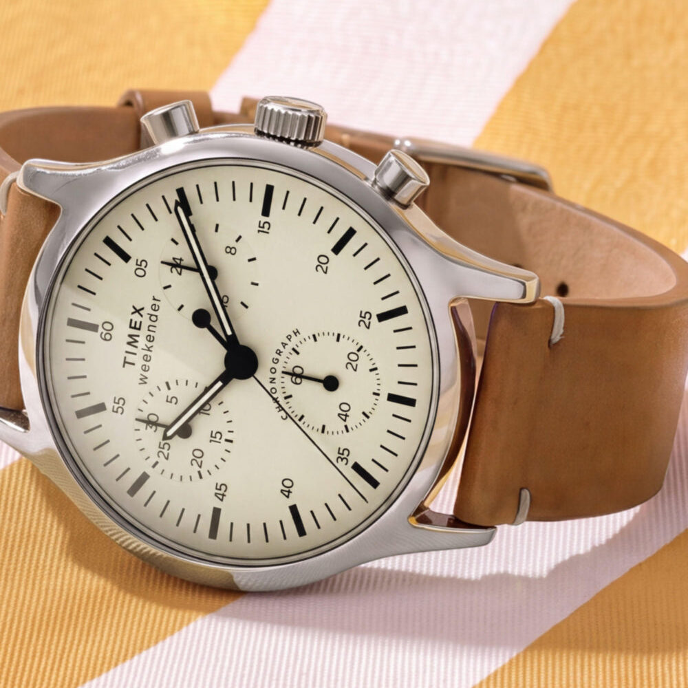 Timex Weekender® New England Chronograph 40mm Leather Strap Watch