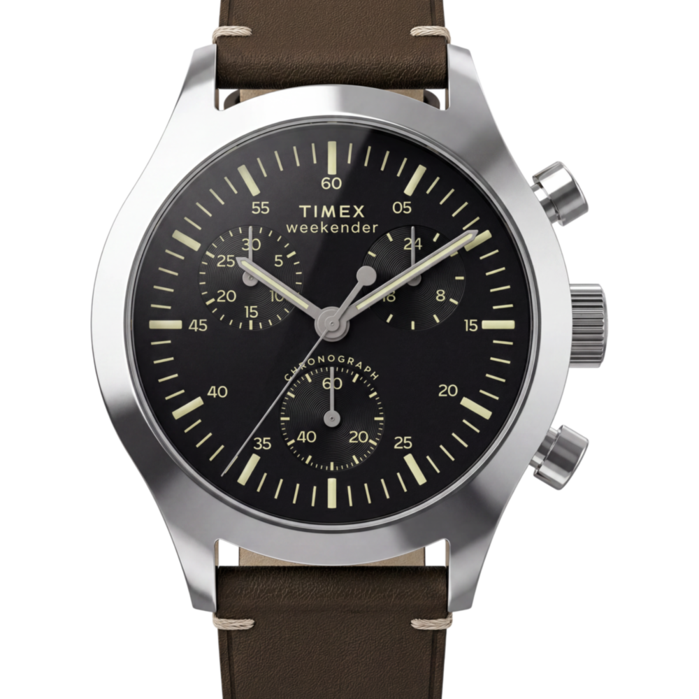 Timex Weekender® New England Chronograph 40mm Leather Strap Watch