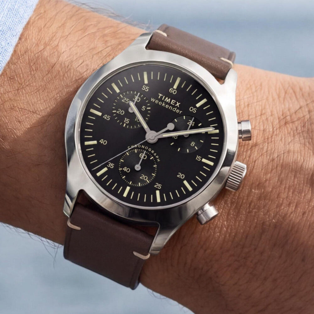 Timex Weekender® New England Chronograph 40mm Leather Strap Watch
