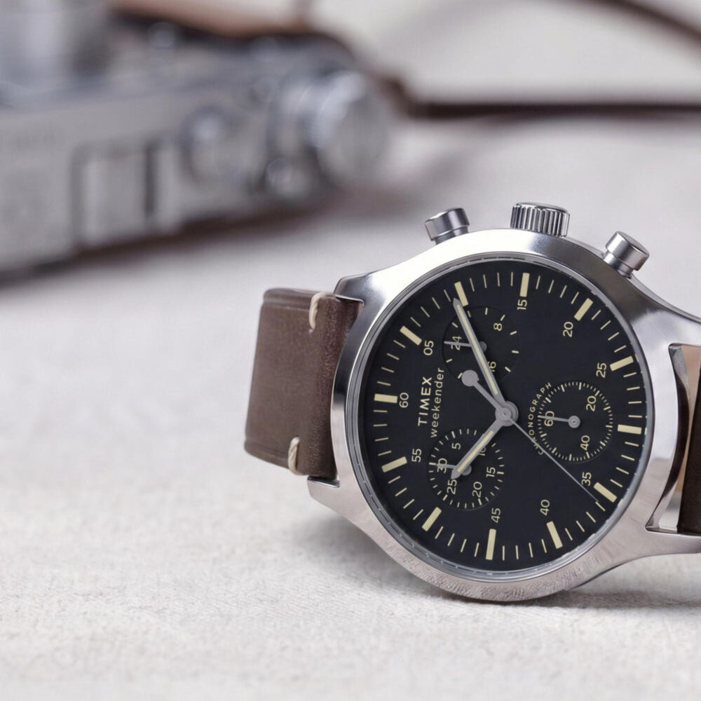 Timex Weekender® New England Chronograph 40mm Leather Strap Watch