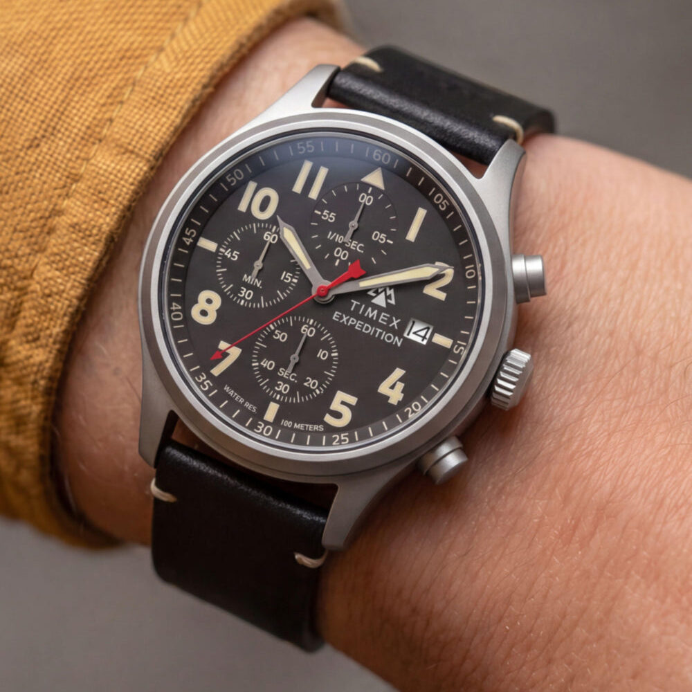 Expedition® Sierra Chronograph 43mm Leather Strap Watch