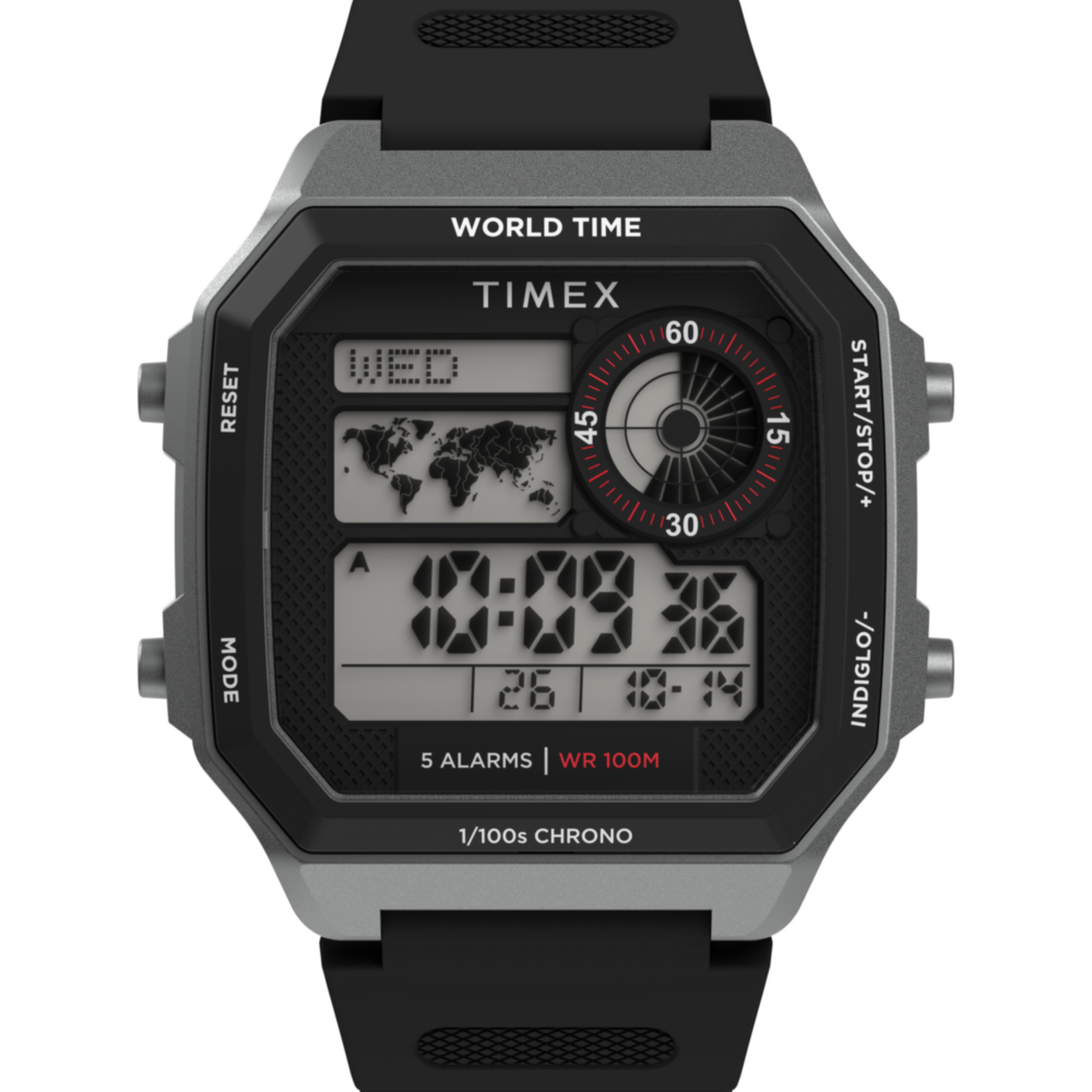 World Time Digital 40mm Resin Strap Watch