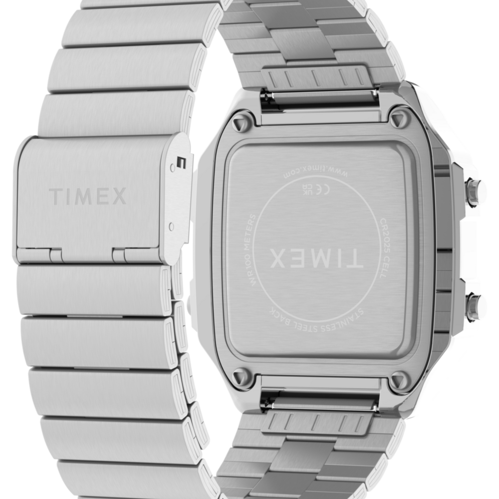 World Time Digital 40mm Stainless Steel Bracelet Watch